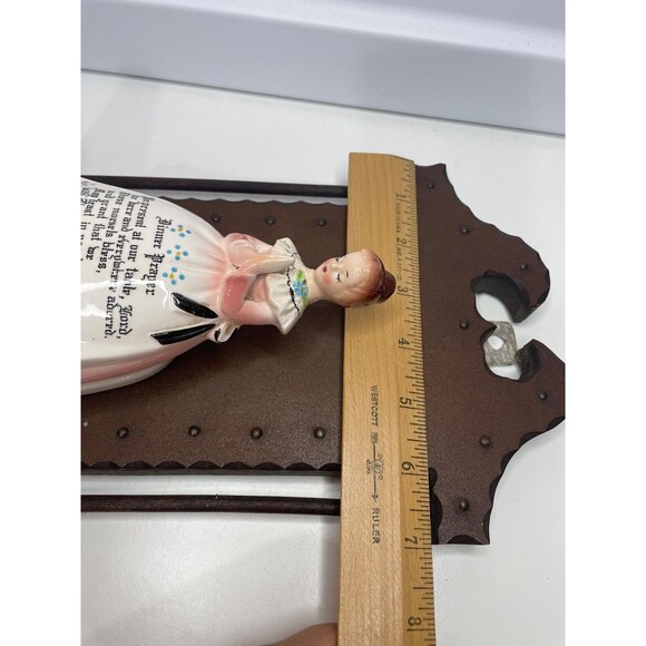 Vintage Enesco Kitchen Prayer Lady Mother ON WOODEN WALL BRACKETS - Picture 9 of 11